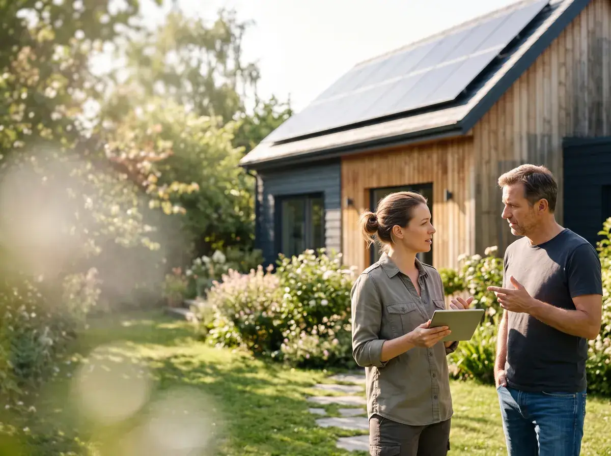 A homeowner with rooftop solar panels taking part in an energy research interview
