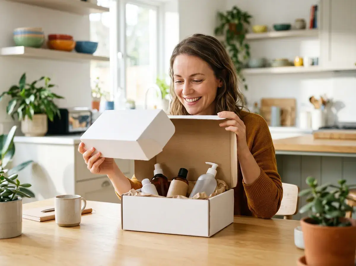 A respondent unpacking a test product at home