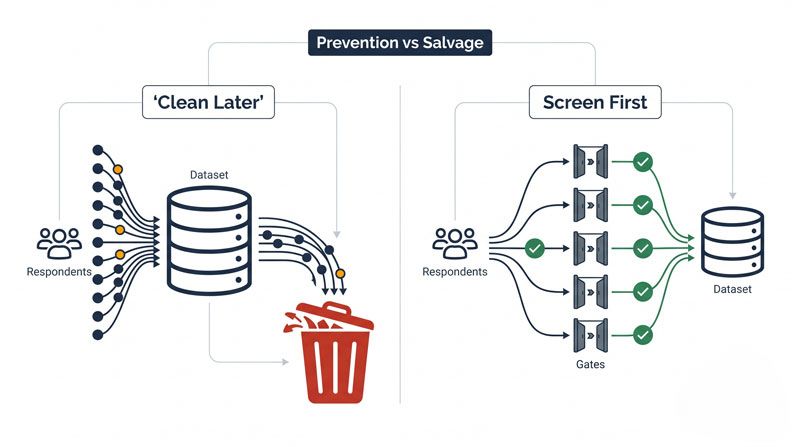 Survey fraud prevention at recruitment versus post-field data cleaning | Research and Metric